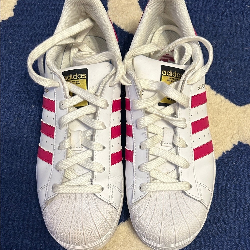 Adidas Women's White and Red Striped Sneakers